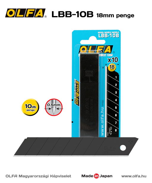 OLFA LBB-10B 18mm standard edzett tördelhető penge